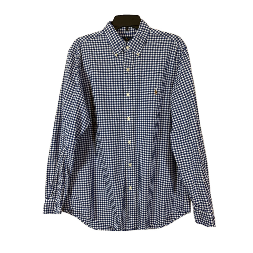 Ralph Lauren White Blue Check Casual Long Sleeve Button Down Shirt SKU0697